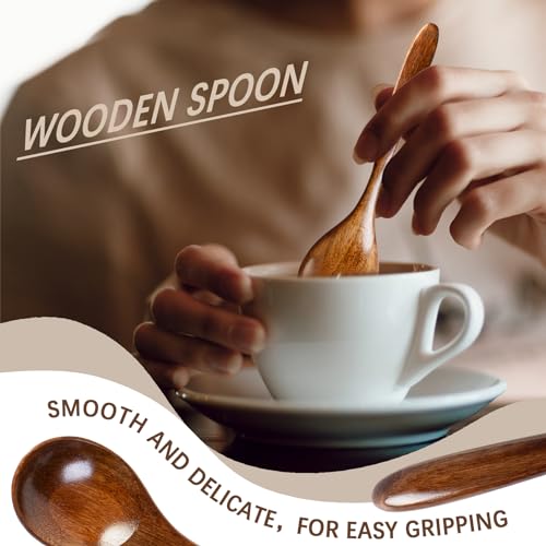 Hefild 6 PCS Wooden Spoons for Honey, 6.7 inch Small Wooden Spoons - Perfect for Soup,Eating,Scooping Jars & Canisters - Mini Wooden table scoops Hefild