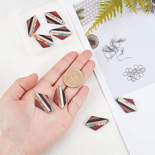 OLYCRAFT 48 Pcs Resin Wood Earring Pendants Rhombus Vintage Wood Earring Charms Resin Wood Jewelry Findings Wooden Dangle Earring Making Kit for OLYCRAFT