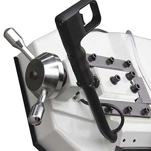 KAKA INDUSTRIAL BS-108G horizontal bandsaw, 10”x7.9" round metal stock at 90°. Swivel head miters up to 60°.Metal Cutting Band Saw Motor power 1.1kw KAKA INDUSTRIAL