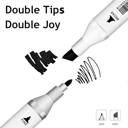 6pcs Black Alcohol Markers Set, Dual Tips Art Markers Drawing Sketched Double Tipped Markers for Beginner Adults Kids(Black) Arhomet