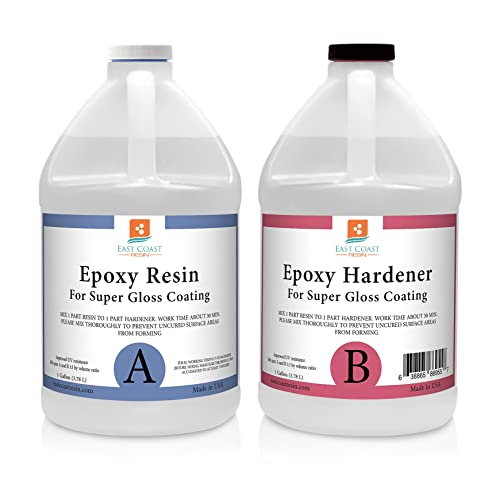 Epoxy Resin 2 Gallon Kit | 1:1 Crystal Clear Resin and Hardener for Super Gloss Coating | for Bars, Tabletop, Art, Jewelry, Casting Molds | Safe for East Coast Resin