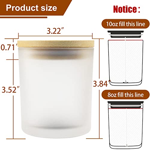 CONNOO 12Pack 10 oz Frosted Glass Candle Jars with Bamboo Lids for Making Candles Empty Candle Tins with Wooden Lids, Bulk Clean Candle Containers - CONNOO
