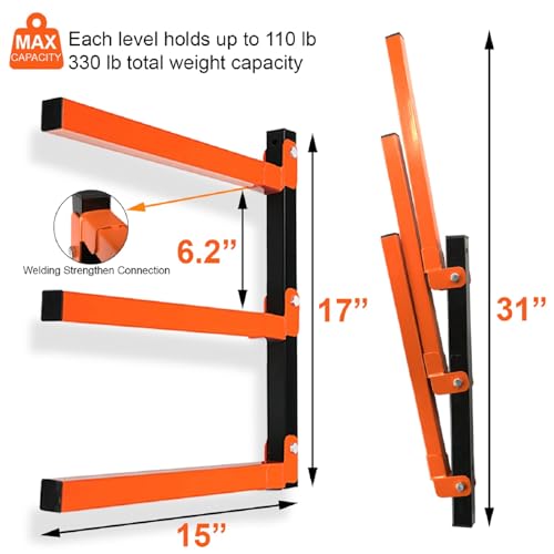Thanaddo 3-Level Lumber Storage Rack Heavy Duty Metal Wall Mount, Lumber Wood Tool Box Organizer Rack, Wall Lumber Wood Rack Workshop Rack Indoor & Thanaddo