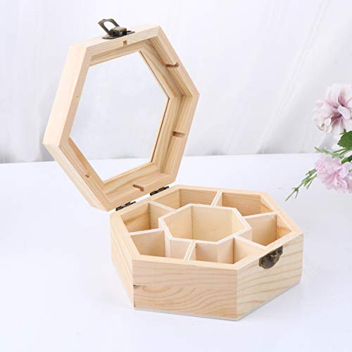 Healifty Necklace Box Unfinished Wooden Box Hexagon Jewelry Organizer Box 7 Compartments Trinket Box Treasure Storage Box for Bracelet Necklace Healifty