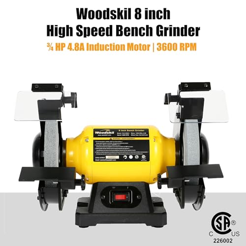 Woodskil 4.8A 3/4HP 8-Inch Bench Grinder, 3600rpm Table Grinder with Two Protective Eye Masks and Two Grinding Wheels Multipurpose Grinders for Woodskil