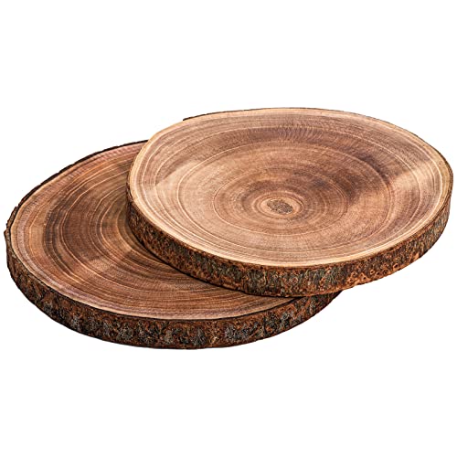 Nicunom 2 Pack Natural Wood Slice, Large 9"-10"/11"-12" Unfinished Rustic Wood Slices Cheese Server Round Wood Board for DIY Crafts Christmas Wedding Nicunom