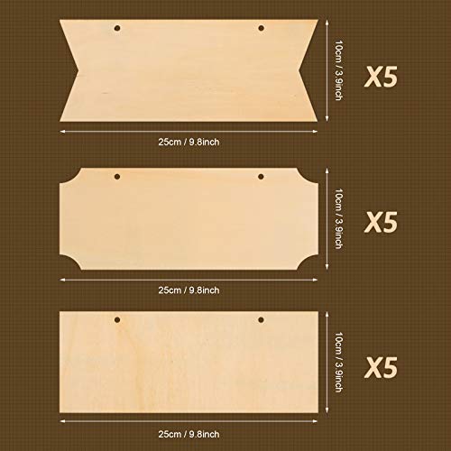 15 Pieces Unfinished Hanging Wood Sign Rectangle Blank Hanging Decorative Wood Plaque Wooden Slices Banners with Ropes for Pyrography Painting BAPHILE