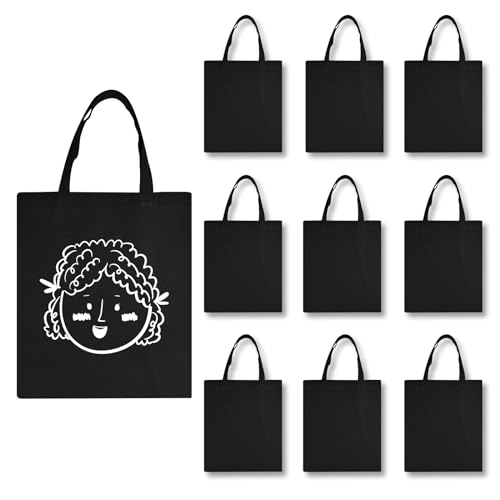 OKBA 10 PCS Tote bag,black canvas bags bulk, scrawl shopping bag,blank canvas tote bags for DIY craft and decorative craft 12.2 * 14.2 inches(31 * OKBA
