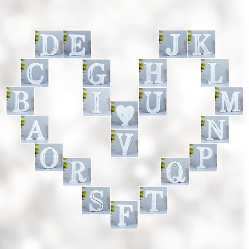 WOODOUNAI 6 Inch Rustic White Wood Letters Unfinished Wood Letters for Wall Decorative White Retro Standing Letters Sign Board Decoration for Craft woodounai