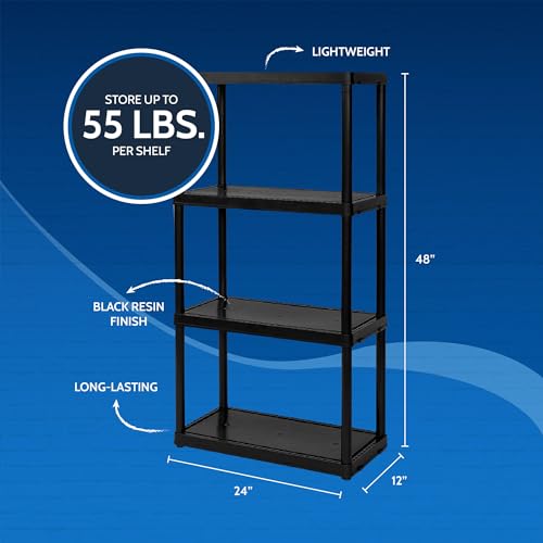 Gracious Living Multipurpose 4 Shelf Modular Design Solid Plastic Lightweight Storage Unit for Indoor and Outdoor Home or Office Organization, Black Gracious Living