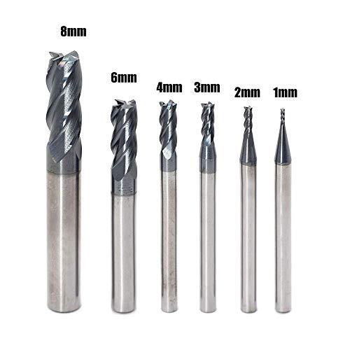 OSCARBIDE Carbide End Mill Set for Steel 4 Flutes CNC Spiral Router Bits 6 Pieces,Square CNC Spiral Router Bits Carbide Dia(1 2 3 4 6 8mm) Tian OSCARBIDE