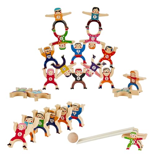 Wooden Stacking Toys,16Pcs Circus Hercules Acrobatic Troupe Interlock Toy,Balancing Building Blocks Game Toddler Puzzle Toys,for 3 4 5 6 Years Old moopok