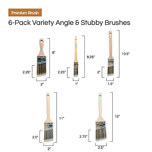 Vermeer Paint Brushes 5-Pack Angle Brushes in Assorted Sizes for All Latex and Oil Paints & Stains - Home Improvement - Interior & Exterior Use Vermeer