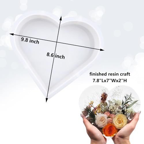 Heart Resin Mold Large, Heart Resin Molds Silicone 9.8 inch x 8.6 inch x 2 inch Large Epoxy Resin Silicone Molds for Flowers Preservation Resin Art BIGEBO