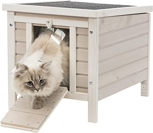 TRIXIE Small Pet House, Wooden Outdoor Shelter, Weatherproof Pet Home, Ideal for Cats, Rabbits, Bunnies, Guinea Pigs, Lt. Gray TRIXIE