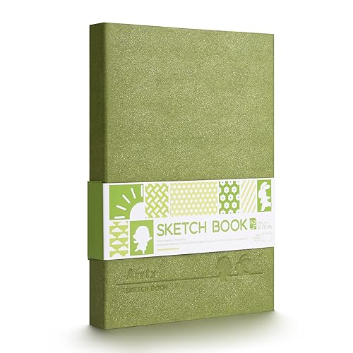 Arrtx Premium Hardcover Sketch Book, 60 Sheets/120 Pages, 180 GSM Thick Acid-Free Drawing Paper, Hardbound Sketch Pad with Inner Pocket, Green Arrtx