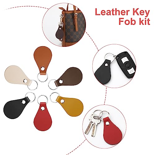 SAVITA 30 Pcs Leather Key Chain Kit, Leather Key Fob Kit Leather Keychain with Key Rings and Rivets PU Leather Keychain Blank for DIY Craft Laser SAVITA