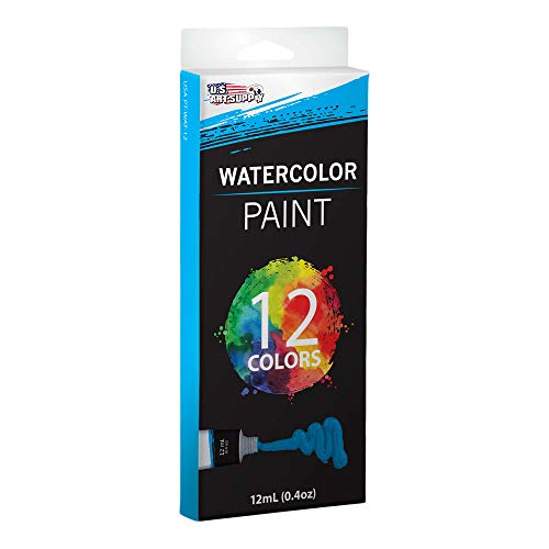U.S. Art Supply 12ml Premium Vivid Watercolor Artist Aluminum Tube Paint Set (12-Colors) U.S. Art Supply