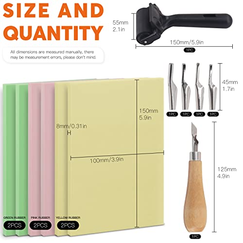 Rustark 12Pcs Rubber Stamp Making Kit with Stamp Block, Rubber Brayer Roller,Rubber and Wood Carving Cutting Tool, Block Printing Starter Tool Kit Rustark