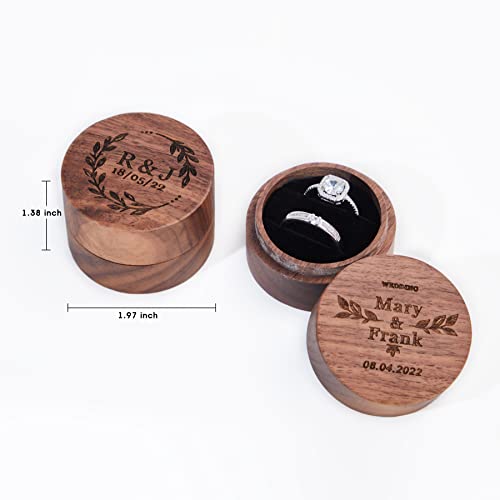 Personalized Ring Box for Wedding Ceremony Engagement Valentine's Day Birthday Customized Ring Bearer Box Walnut Wooden Ring Box Engrave Your Text Roycraft