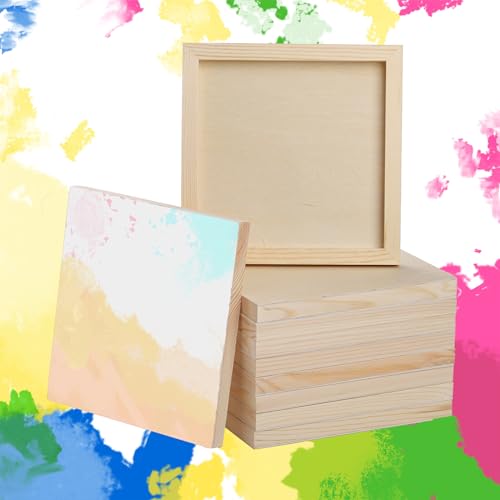 Yarlung 10 Pack Unfinished Wood Panels, 8 x 8 Inches Birch Wooden Cradled Painting Panel Canvas Boards for Watercolor, Arts and DIY Crafts, Easel yarlung