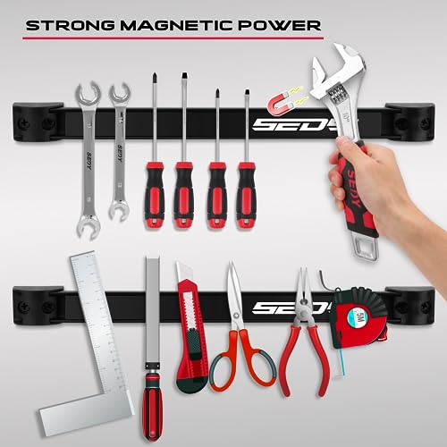 Magnetic Tool Holder Storage Organizer: 7-Piece Garage Wall Mount Rack Organization Strip Power Magnet Organizers Mounted Workbench Board Slatwall SEDY