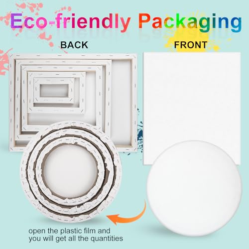 21 Packs Stretched Canvases for Painting, MultiSize 12x16, 10x12, 8x10, 5x7, 3x5, Round Canvas with 8x8,10x10,12x12, Primed Blank Canvas for Oil, ESRICH