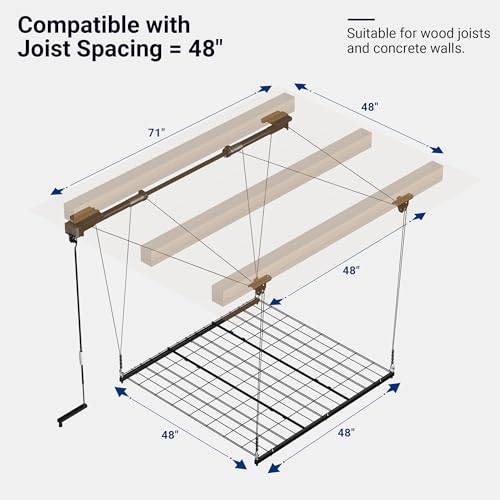 FLEXIMOUNTS GL1 Overhead Garage Lifting Storage Rack, 4x4 Ft Heavy-Duty Metal Garage Ceiling Rack, Adjustable Organization System, 300lbs Weight, FLEXIMOUNTS