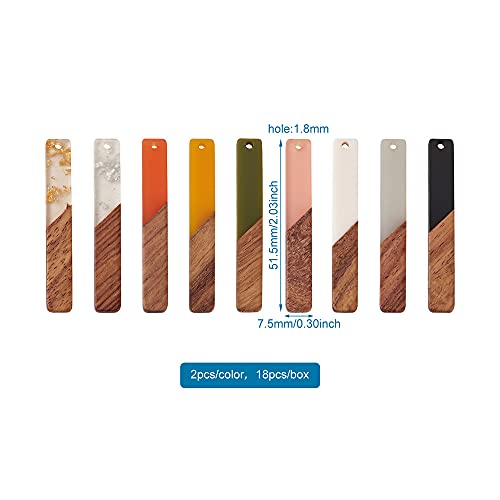 Beadthoven 18pcs/9 Pairs Natural Wood Resin Rectangle Bar Charms Bohemian DIY Earrings Pendants Mixed Colors Vertical Bar Wooden Pieces Pendants for BB Beadthoven