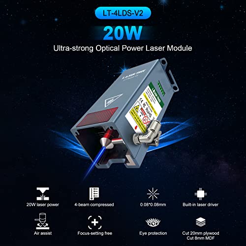 LASER TREE 20W Optical Power Laser Module for Laser Engraver Cutter, 80W Laser Engraver Module with Air Assistance, High Accuracy Quad-Compression LASER TREE