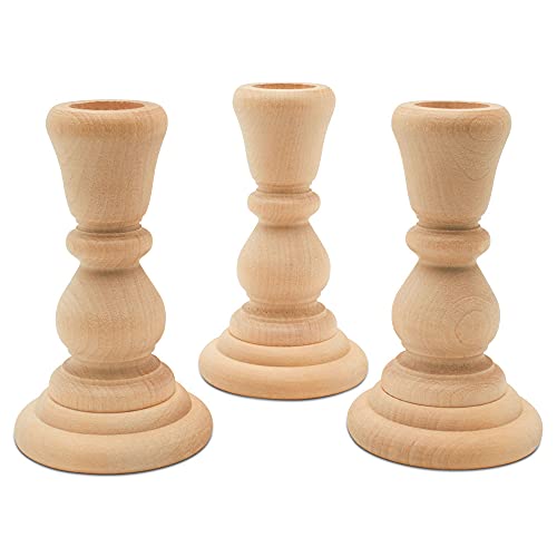 Classic Wooden Candlesticks 4 inches with 7/8 inch Hole, Set of 4 Unfinished Small Wooden Candle Holders to Craft, Paint or Decorate, by Woodpeckers Woodpeckers