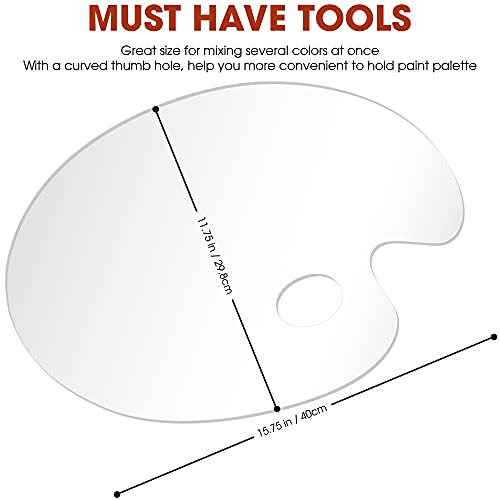 Large Acrylic Paint Palette 2pcs 15.7 x 11.8 Inches, Clear Oval-Shaped Non-Stick Acrylic Oil Paint Mixing Tray, Comfortable to Hold & Easy to Clean, DUGATO