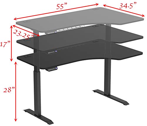 SHW 55-Inch Large Electric Height Adjustable L-Shaped Standing Desk with Right Facing Corner, Black SHW