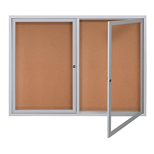 WorkPro® Enclosed Double-Door Cork Bulletin Board, 36" x 48", Aluminum Frame With Silver Finish WorkPro