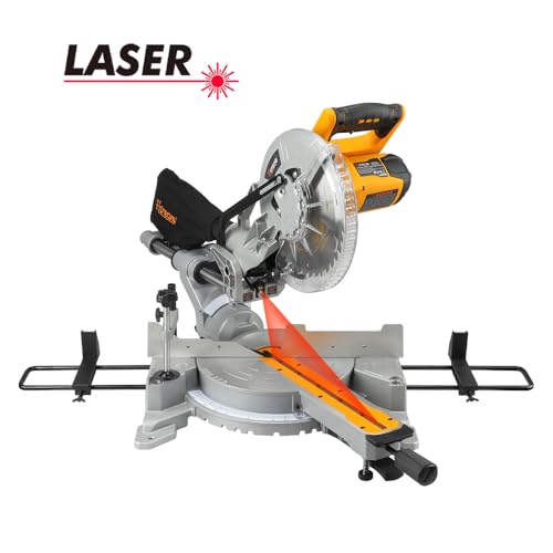 Hoteche 10-Inch Miter Saw 15A Sliding Compound Single Bevel Chop Saw with Laser Guide and TCT Saw Blade for Wood and Metal Working Hoteche