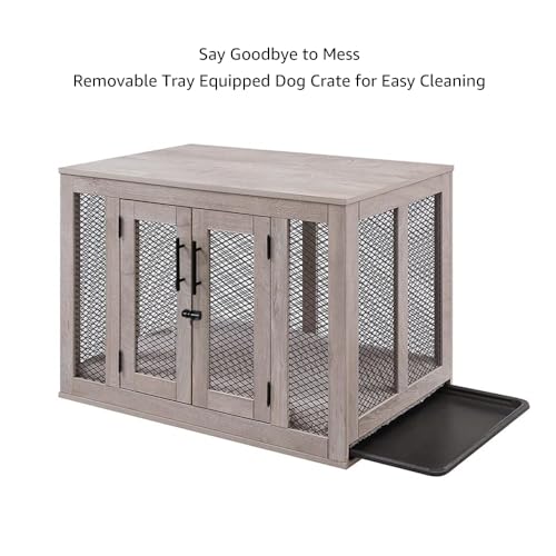 unipaws Dog Crate Furniture, Dog Kennel with Dog Bed and Removable Tray, Dog Cage for Medium Dogs from 25 to 39 pounds Dogs, 26 Inch Height Indoor unipaws