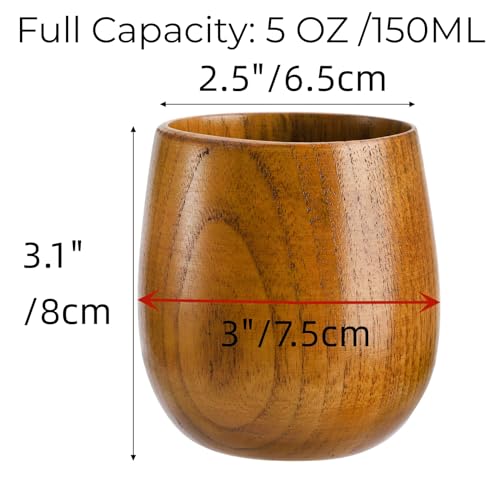Hiceeden 6 Pack Wooden Tea Cups, 5 Oz Japanese Tea Cups Handmade Natural Wood Water Cup for Drinking, Wine, Milk, Coffee, (100-200ML) Hiceeden
