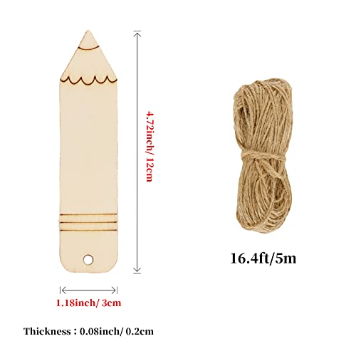 Whaline 20Pcs Back to School DIY Craft Cutout Wooden Pencil Shaped Hanging Ornaments Back to School Craft Cutout with Hemp Rope for First Day of Whaline