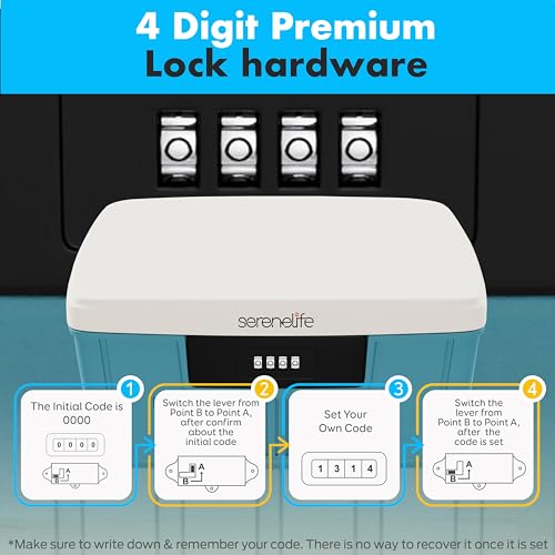 SereneLife Lockable Storage Container Bin, 1 Gallon Capacity Heavy Duty Storage Box with Combination Lock, Blue SereneLife