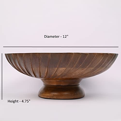 EDHAS Mango Wood Decorative Wooden Bowl Hand Carved Home Decor for Dining Table Center, Living Room, Kitchen Décor (12" x 12' x 4.75") EDHAS