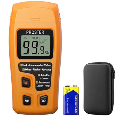 Proster Wood Moisture Meter - Digital Moisture Detector Moisture Tester, Pin-Type Water Leak Detector Damp Tester for Wood Firewood Paper Floor