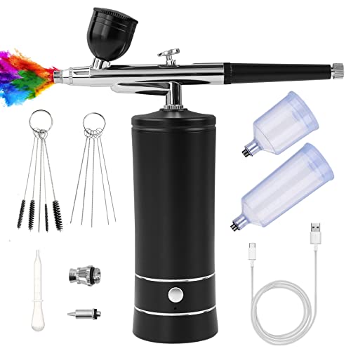 Airbrush Kit with Compressor, Air Brush Gun Rechargeable Portable High Pressure Air Brushes with 0.3mm Nozzle and Cleaning Brush Set for Painting, Nlapldy