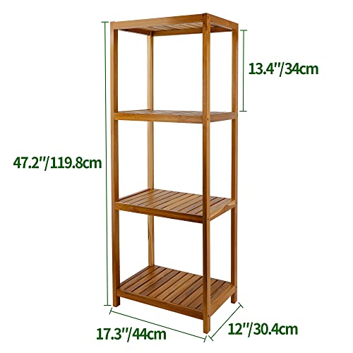 VaeFae Teak Bathroom Shelf, 4-Tier Storage Shelf, Wooden Stand Shelf Organizer for Bathroom, Kitchen, Living Room, Laundry, Garage VaeFae