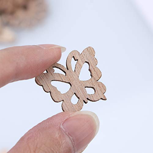 Happyyami 100pcs Unfinished Wood Cutouts Wooden Flower Butterfly Bird Embellishments Table Confetti Rustic Wedding Decorations DIY Wood Craft Happyyami