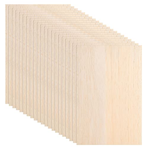 20 Pack Balsa Wood Sheets, 8”x12”x1/16”, Thin Natural Unfinished Wood for Crafts, Hobby, Model Making, Wood Burning and Laser Projects, School MIVIDE