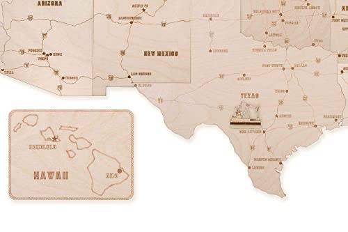 Wood Trick Wooden United States Map Kit for Wall - w/Landmarks Cities & Routes - Big - 52x32β³ - Perfect Wood Gift for Travel Wedding & Decor - Very Wood Trick
