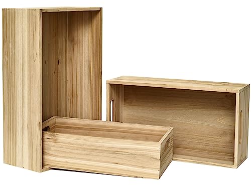 MACVAD Set of 3 Unfinished Wooden Crates, Large Wooden Storage Crates for Display Rustic, Farmhouse Style Storage Container Baskets Boxes for Home MACVAD
