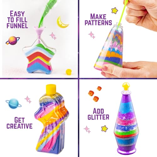 GirlZone Galaxy Glow Sand Art Kit, Sand Art for Kids Kit with Colored Sand & Kids Sand Art Bottles to Make Ultimate Sand Art, Fun Christmas Gifts for GirlZone