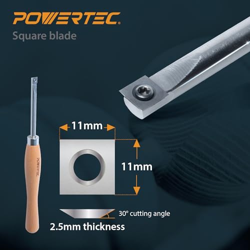 POWERTEC 71825 Carbide Tipped Woodturning Tool 3 Piece Set, Small/Medium Wood Lathe Turning Tools with Flat Edge Square, Round and Diamond, Wood POWERTEC