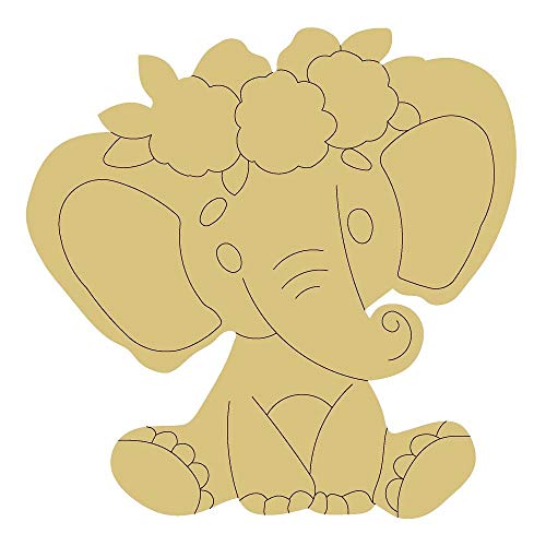 Elephant Design by Lines Cutout Unfinished Wood Animal Kids Room Door Hanger MDF Shape Canvas Style 6 Art 1 (12") Diverse Woodworking